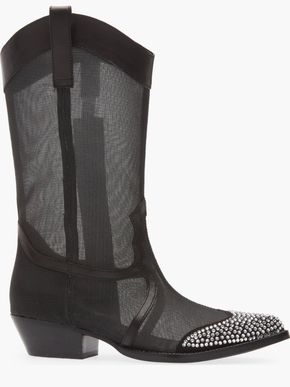 Karl Lagerfeld Lakota Rhinestone Black Mesh Western  Cowboy Boot Studded Toe - Picture 10 of 13
